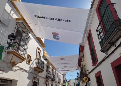 Arquitectura textil: Fabricación y colocación de toldos para vía pública en Albaida del Aljarafe, Sevilla.